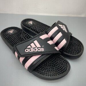 Adidas Adissage Slide Sandals Adjustable Black Pink Womens 9.5 Mens 8